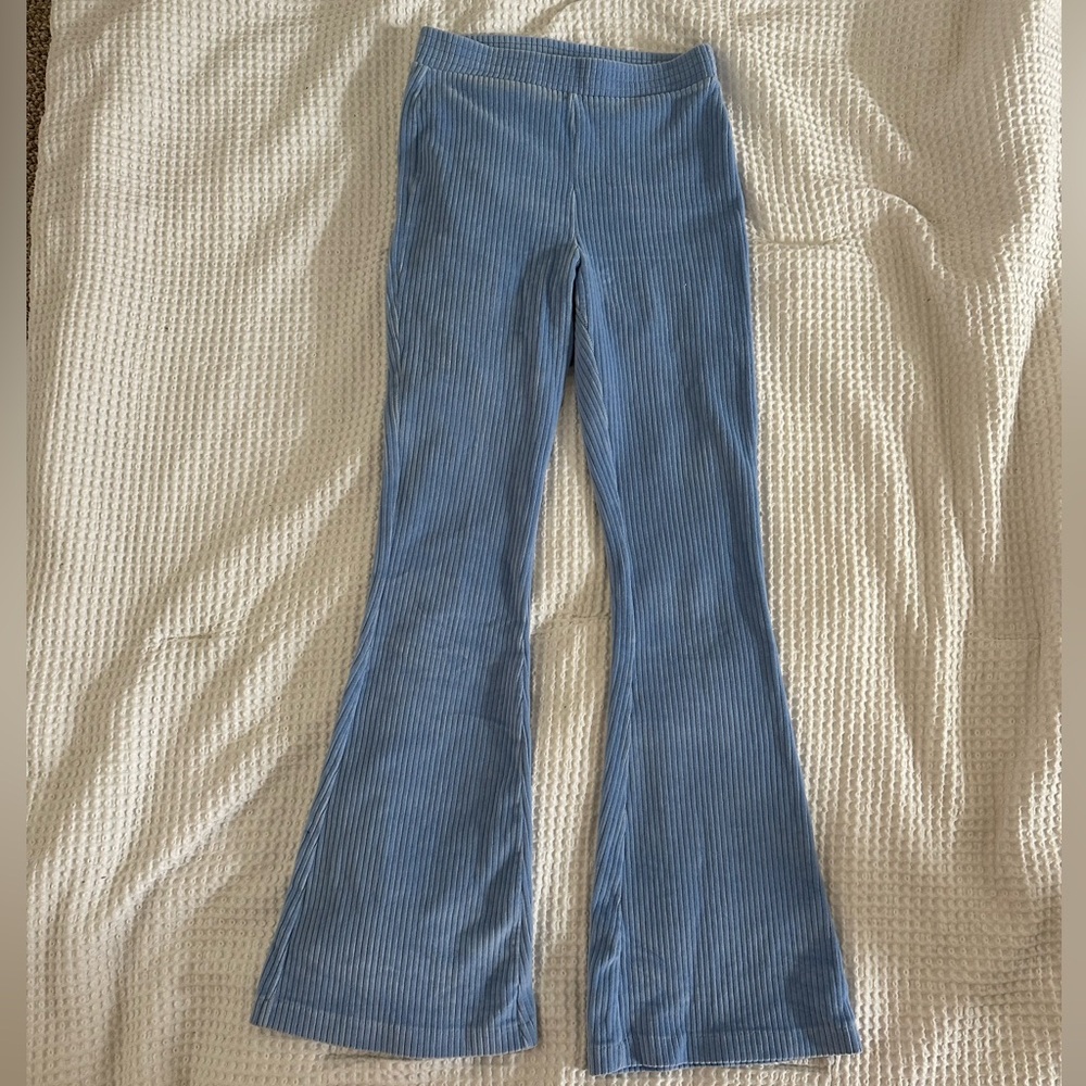 aerie Light Blue Ribbed Flare Pants